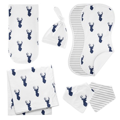 Sweet Jojo Designs Boy Newborn Baby Layette Gift Set Stag Blue and White 8pc