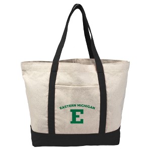 Eastern Michigan University Primary Logo Canvas Tote Bag With External Pocket, Reusable Shoulder Bag for Shopping, School, Beach - 1 of 4