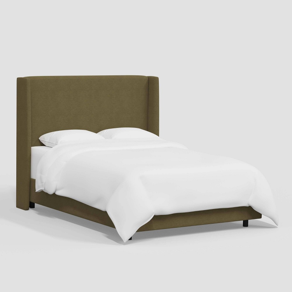 Photos - Bed Antwerp Twin Size Upholstered Wingback  in Classic Linen Olive - Threshold™