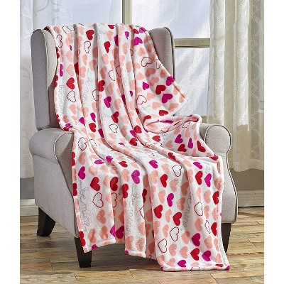 Spritz White/Red Heart Print Micro-plush Throw Blanket 2-Count - 50”x60”