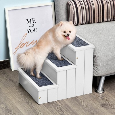 LAOTIES 3 Step Wooden Pet Stairs with Non Slip Carpet Treads,Dog Ramp for Small Dogs and Cats,Indoor Pet Steps