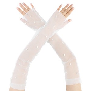 INSPIRE CHIC Women's Lace Floral Pearl Bowknot Polka Point Arm Fingerness Length Sleeves for Elegant Bridge Wedding Gloves 1 Pair - 1 of 4