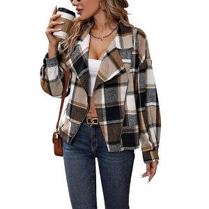 Women's Plaid Collar Jacket Long Sleeve Open Front Coat - 1 of 4