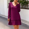 Anna-Kaci Women's Long Sleeve V Neck Ruffle Hem Mini Dress with Flowy Silhouette - 3 of 4