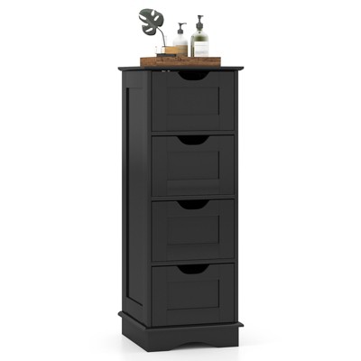 Tangkula 4-Drawer Bathroom Cabinet w/Cut-out Handles Anti-toppling Device Narrow Entryway