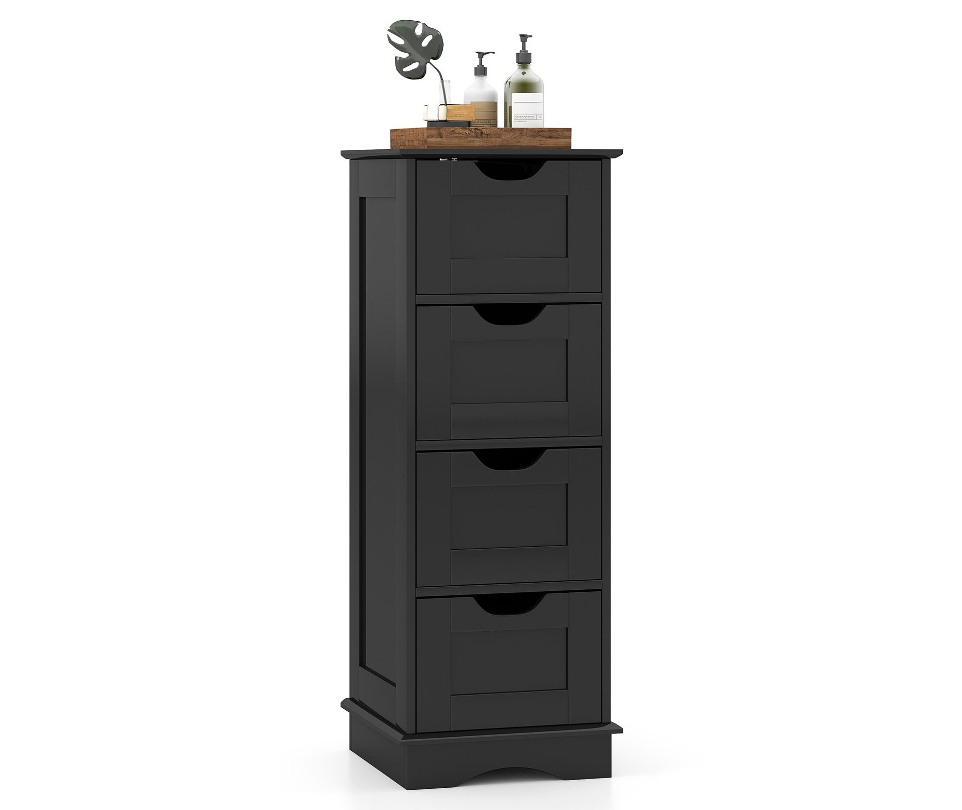 Tangkula 4-Drawer Bathroom Cabinet w/Cut-out Handles Anti-toppling Device Narrow Entryway