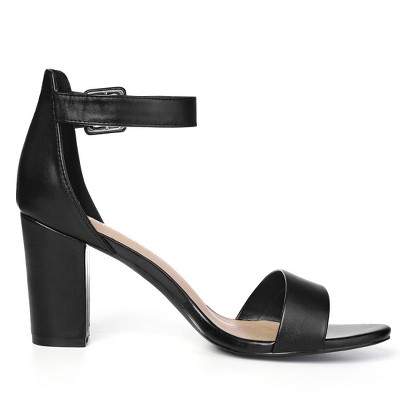 Allegra K Women's Back to College Open Toe Ankle Strap Chunky Heel Sandals Black-pu 11.5