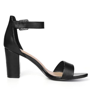 Allegra K Women's Back to College Open Toe Ankle Strap Chunky Heel Sandals Black-pu 5.5 - 1 of 4