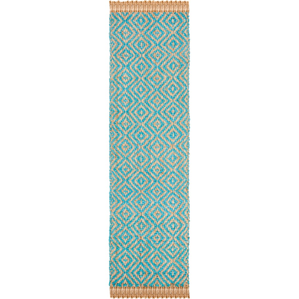  Geometric Woven Runner Turquoise/Natural