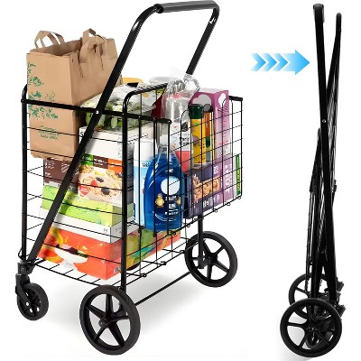 Musment  Folding Shopping Cart, Utility Trolley Jumbo Basket with Encrypted Mesh Bottom
