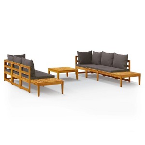 vidaXL 5 Piece Patio Lounge Set, Acacia Wood Outdoor Furniture with Dark Gray Cushions- Includes Benches, Corner Sofas, and Tables - 1 of 4