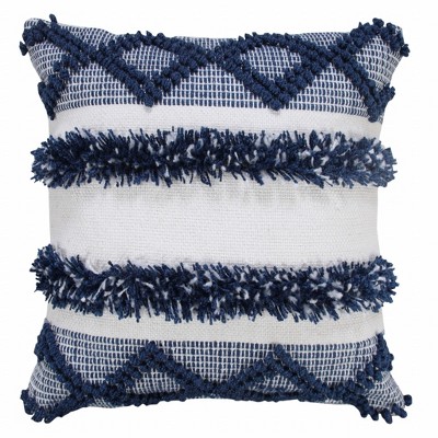 HomeRoots 20" Navy Blue And White Fabric Coastal Throw Pillow