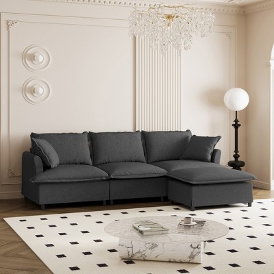 YOOCOZZ Chenille Upholstered Sectional Sofa with Movable Ottoman and 2 Pillows