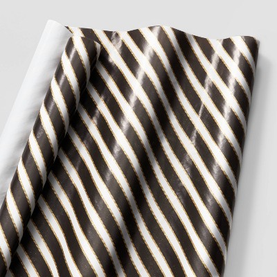 Formal Stripes Gift Wrap Black/White/Gold - Wondershop™