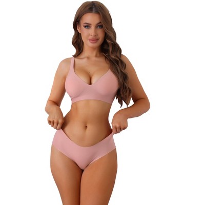 Allegra K Women's 2 Piece Wirefree Push Up Invisible Comfortable Bra and Underwear Sets
