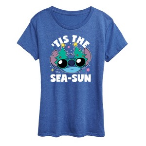 Women's - Lilo and Stitch - Tis the Sea-Sun Christmas Short Sleeve Graphic T-Shirt - 1 of 4