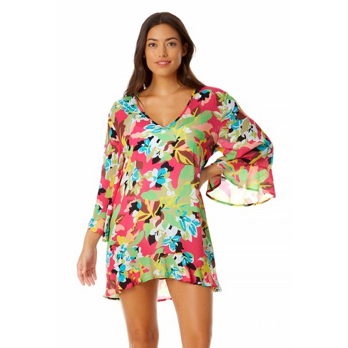 Anne Cole - Women's Flounce V Neck Tunic Swimsuit Cover Up : Target