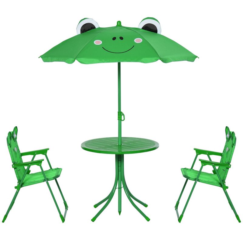 Outsunny Folding Kids Table and Chair Set, Picnic Table with Frog Pattern Removable & Height Adjustable Sun Umbrella for Garden, Backyard, Green, 4 of 7