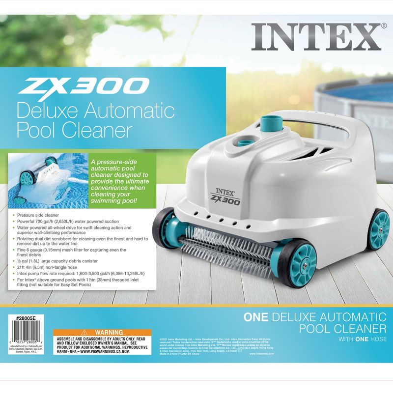 Intex 28005E	Deluxe ZX300 Automatic Pool Cleaner, 700 GPH, Pressure Side, Above Ground Swimming Pool Floor/Wall Cleaner Robot Vacuum w/ 21 Foot Hose, 6 of 8