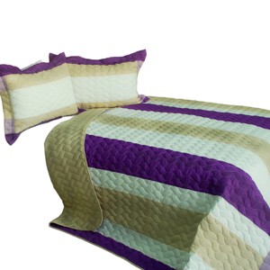 Slickblue Full/Queen Bedding Set, Vermicelli-Quilted Patchwork, Reversible, Quilt Set, Striped, 90.5"x90.5", 3PC - 1 of 4
