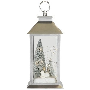 Northlight LED Lighted Polar Bear and Flocked Trees Christmas Lantern - 11" - 1 of 4