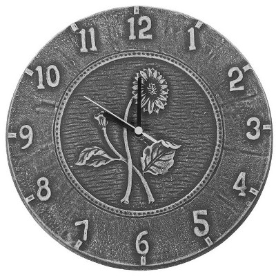 Swim Central 12" Weathered Gray Terra Cotta Embossed Sunflower Indoor or Outdoor Wall Clock