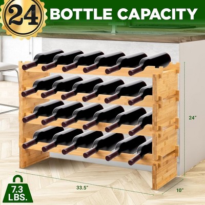 Natural Bamboo 4-Tier 24-Bottle Stackable Wine Rack