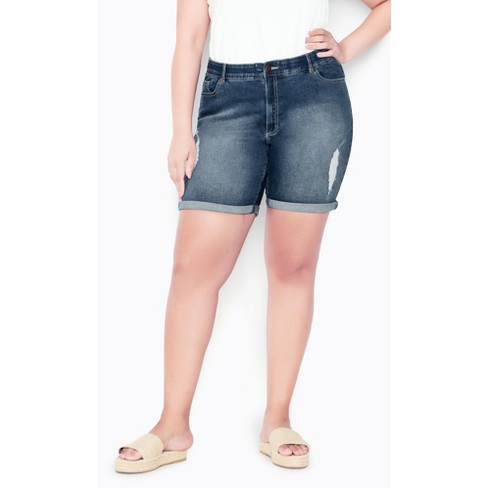 Avenue Women s Plus Size Giana Ripped Short Mid Wash 20w