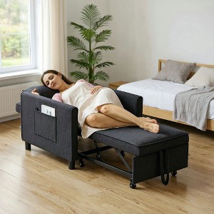 Resenkos Convertible Chair Bed, Lounge Sofa, Pull-Out Sleeper Chair with Adjustable Backrest, Pillow, Pockets, Textured Corduroy Upholstery,Dark - 1 of 4