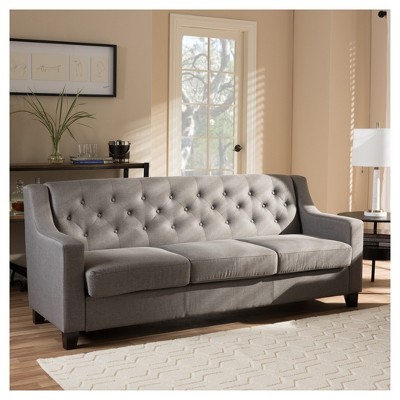 Arcadia 78'' Gray Fabric Tufted 3-Seater Sofa with Wooden Legs