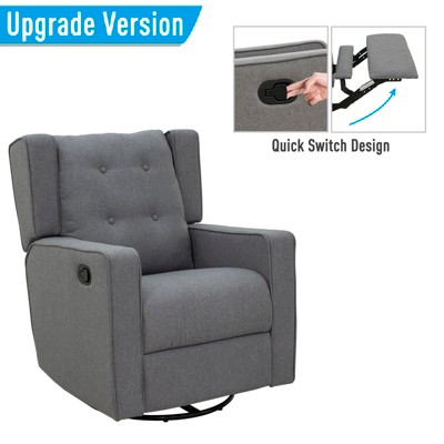 Modern Chic Gray Linen Swivel Recliner with Button Tufted Back