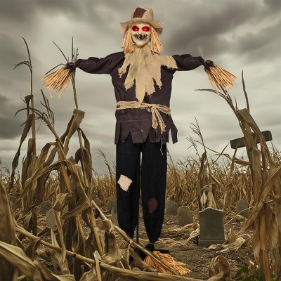 Joyfy 70'' Halloween Standing Scarecrow Decoration, Scary Animated Decor Prop with Motion for Yard Farm Lawn Garden Outdoor Indoor Haunted House Decor