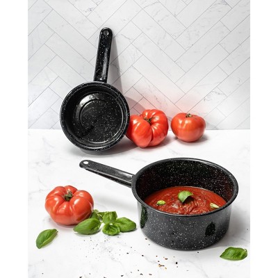 Speckled Black 2-Quart Cast Iron Saucepan with Porcelain Coating