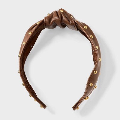 Faux Leather Top Knot with Studded Edge Headband - Universal Thread™ Brown
