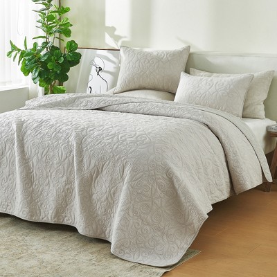 Patina Vie 100% Cotton Stitched 3 Piece Quilt and Sham Set