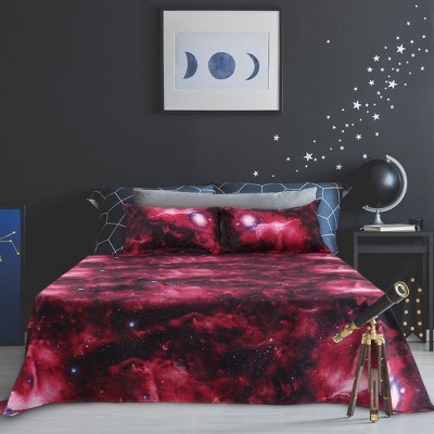 PiccoCasa Polyester Galaxy Stars-Themed Bedding Sheet Sets with 2 Pillowcases 4 Pcs Red Queen — фото 2