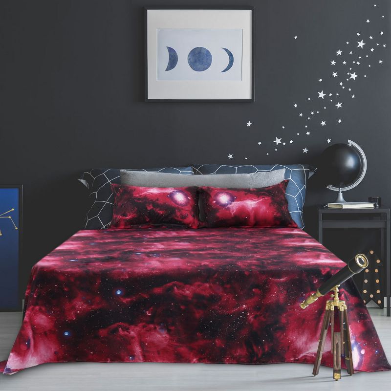 PiccoCasa 4 Pcs Polyester Galaxy Stars Themed Bedding Sets, 2 of 6