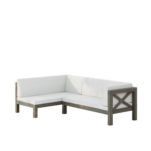 GDFStudio Caspian Outdoor Acacia Wood Left Facing 4 Seater 88.5" Sectional Sofa with Cushions - 1 of 4