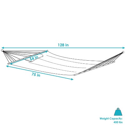 Blue Quilted Polyester 2-Person Spreader Bar Hammock with Pillow