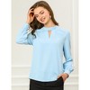 INSPIRE CHIC Women's Office Keyhole Elegant Stand Collar Long Sleeve Back Neck Button Blouse - 2 of 4