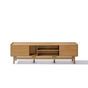 LuxenHome Oak Finish Manufactured Wood 70-Inch Wide Credenza TV Console with Storage Brown - 1 of 4