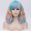 Unique Bargains Women Curly Fluffy Wavy Slant Bangs Human Medium Long Hair Wigs 16" with Wig Cap - 2 of 4
