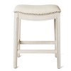 HomeRoots 26" Bone and Antiqued White Fabric and Solid Wood Backless Counter Height Bar Chair - 4 of 4