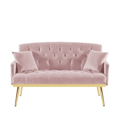 NicBex Teddy Fabric Loveseat Sofa Modern Upholstered Loveseat Couch with Metal Legs Small Tufted Sofa Couch for Bedroom,Living Room