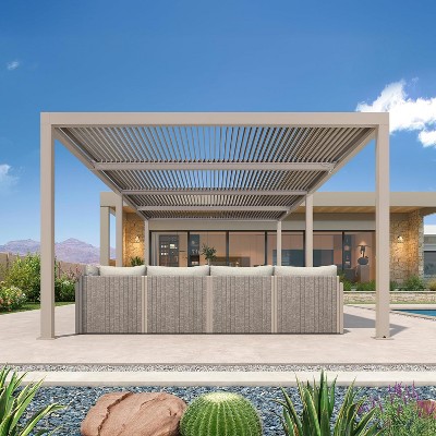 PURPLE LEAF Louvered Pergola Aluminum Outdoor Hardtop Pergola with Adjustable Retractable Louvre Roof for Deck Garden Backyard
