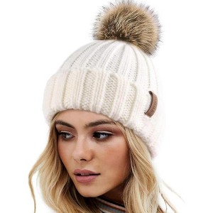 ZUPPAD Womens Winter Knitted Beanie Hat with Faux Fur Pom Warm Knit Skull Cap Beanie for Women Hats 1 Pack - 1 of 4