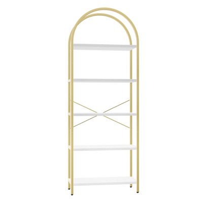 CuisinSmart 5-Tier Arched Open Display Racks, Industrial Freestanding Bookshelves, Tall Storage Rack Organizer for Bedroom Living Room Office