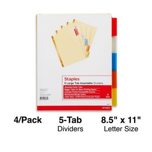 Staples Big Tab Insertable Paper Dividers 5-Tab Buff 4 Sets/PK 13515/14481 - 1 of 4