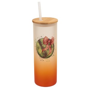Elanze Designs 25 Ounce Frosted Glass Gradient Travel Tumbler With Straw and Wooden Lid, Softball With Pink Bow Orange - 1 of 1