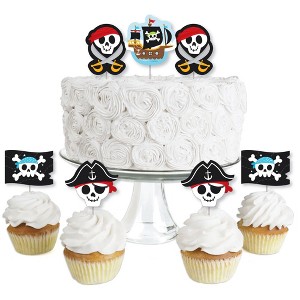 Big Dot of Happiness Pirate Ship Adventures - Dessert Cupcake Toppers - Skull Birthday Party Clear Treat Picks - Set of 24 - 1 of 4